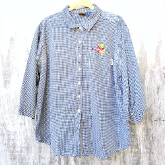 Disney Tops - Disney Blue Checkered Blouse with Embroidery